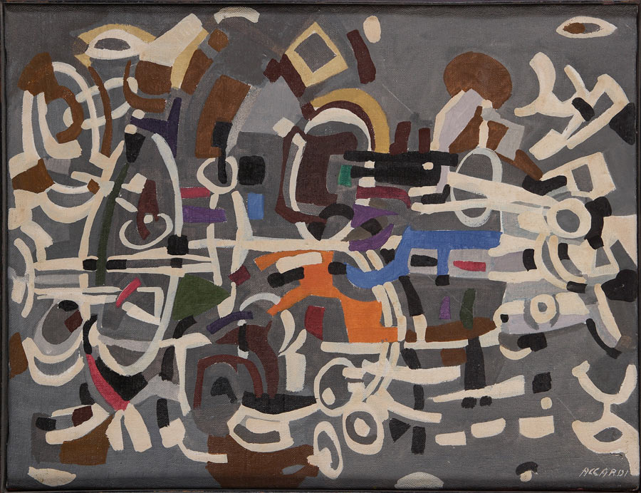 Carla Accardi, Grigio e colori (1954; olio su tela; Roma, Collezione privata)
