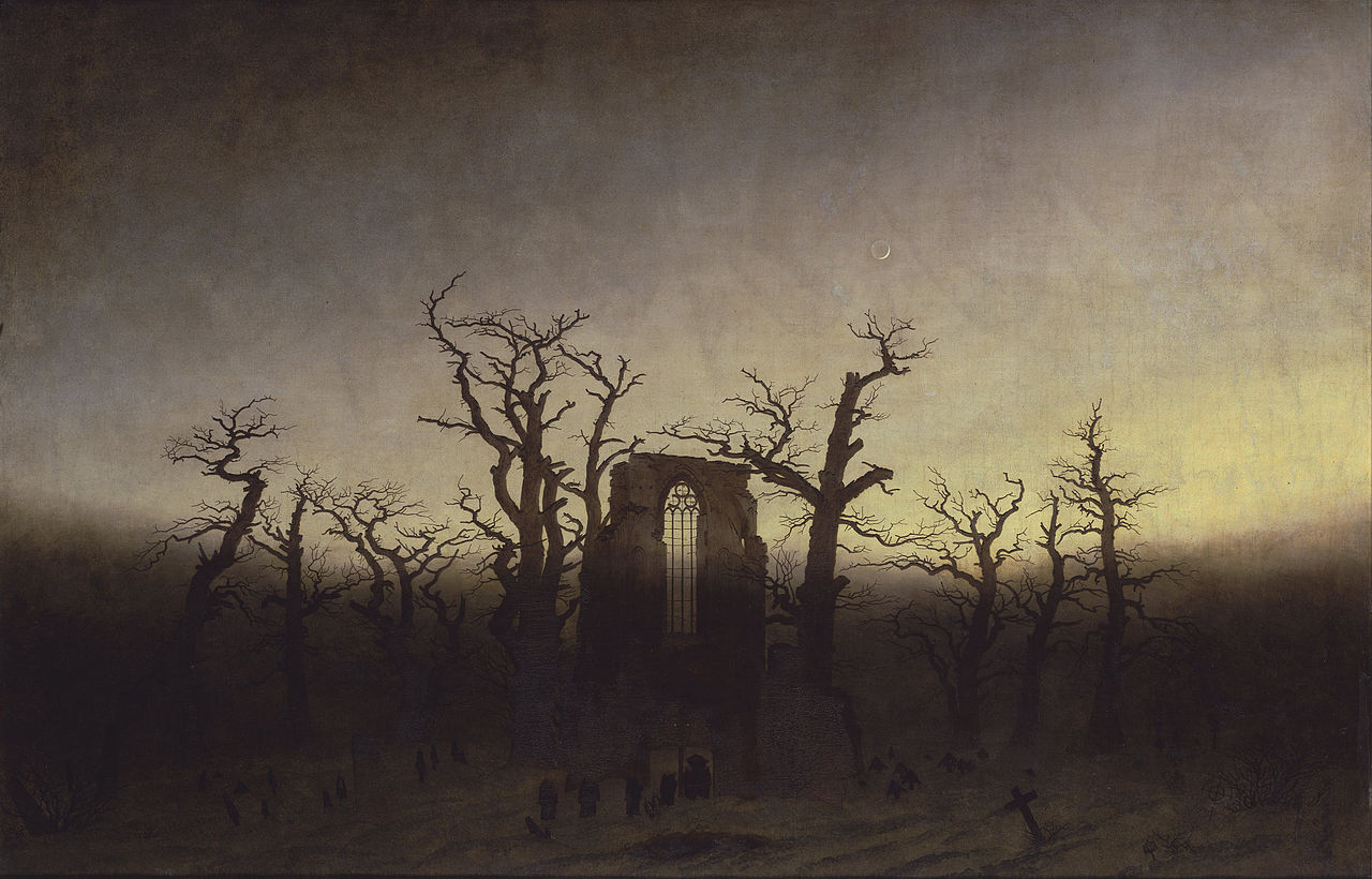 Caspar David Friedrich, L'abbazia in un bosco di querce (1809-1810; olio su tela, 110,4 x 171 cm; Berlino, Alte Nationalgalerie)

