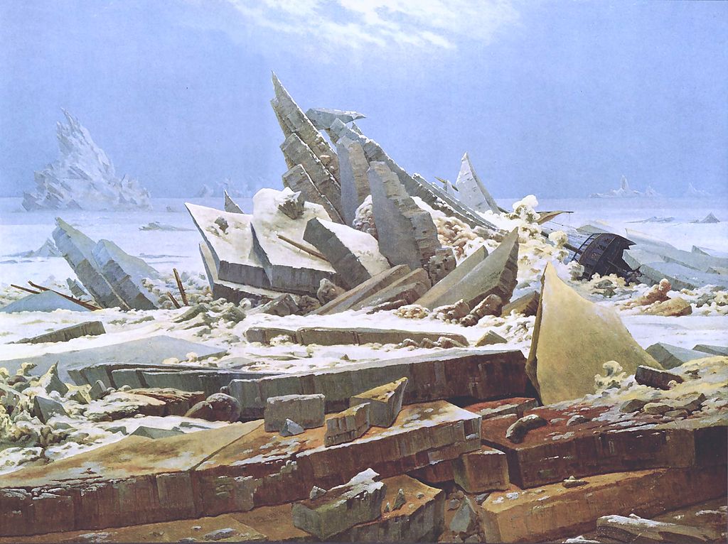 Caspar David Friedrich, Il mare di ghiaccio (1823-1824; olio su tela, 98 x 128 cm; Amburgo, Hamburger Kunsthalle)
