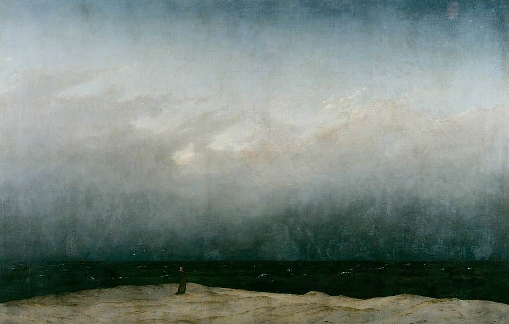 Caspar David Friedrich, Il monaco in riva al mare (1808-1810; olio su tela, 110 x 171,5 cm; Berlino, Alte Nationalgalerie)
