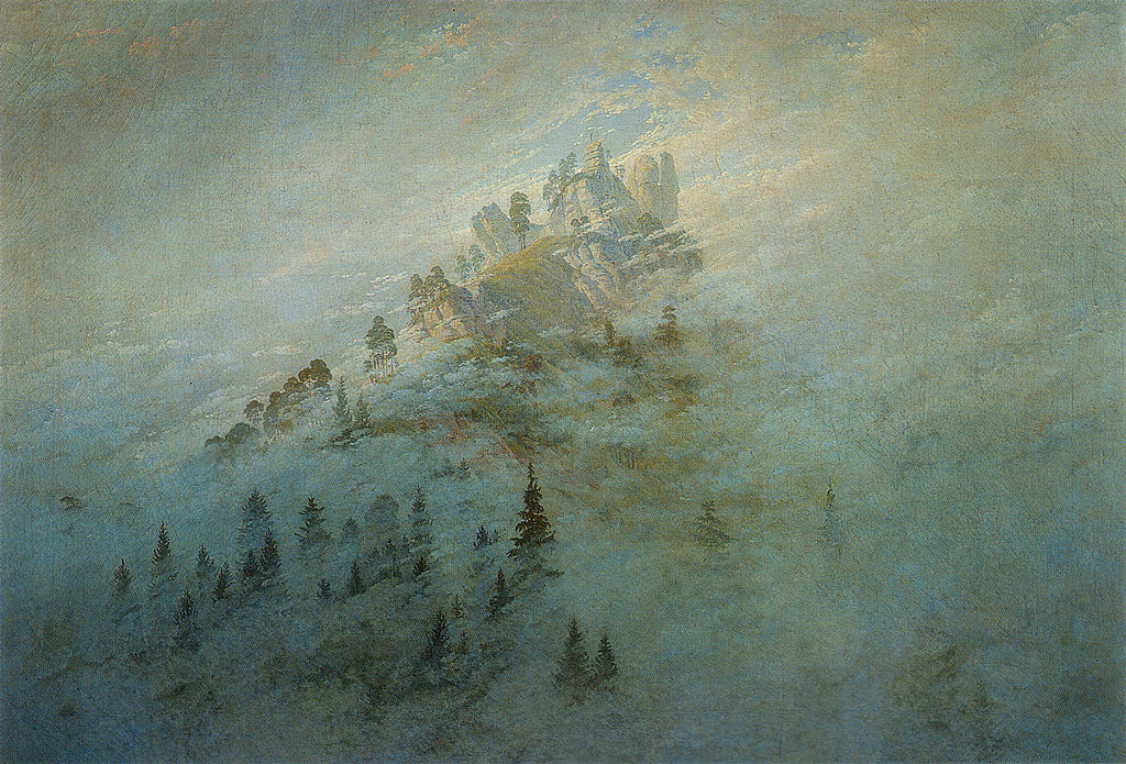 Caspar David Friedrich, Nebbia mattutina in montagna (1808; olio su tela, 71 x 104 cm; Rudolstadt, Thüringer Landesmuseum Heidecksburg)
