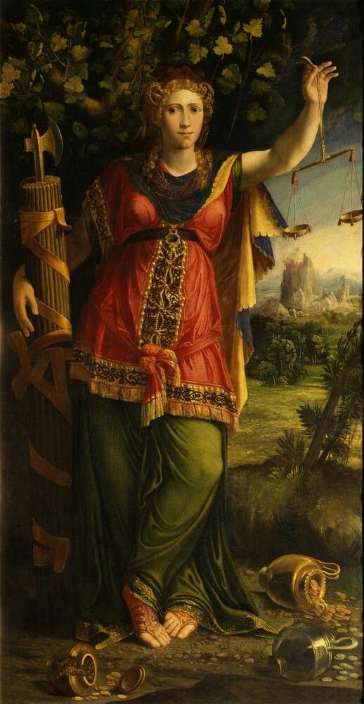 Dosso e Battista Dossi, Allegoria della Giustizia (1544; olio su tela, 220 x 105,5 cm; Dresda, Gemäldegalerie)
