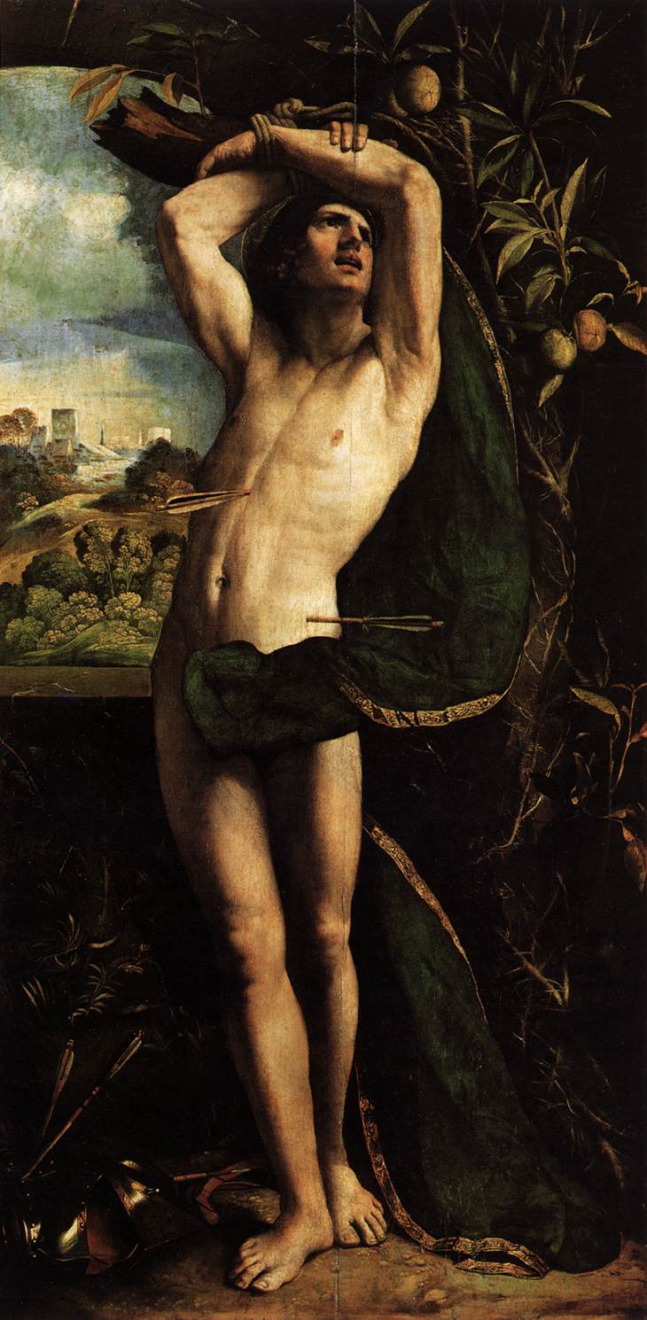 Dosso Dossi, San Sebastiano (1518-1521; olio su tavola, 182 x 95 cm; Milano, Pinacoteca di Brera)
