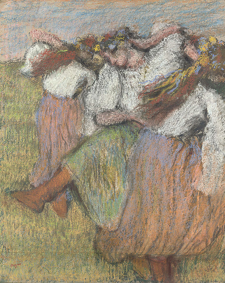 Edgar Degas, Ballerine ucraine (1899 circa; pastello e carboncino su carta da lucido stesa su carboncino, 73 x 59,1 cm; Londra, National Gallery, inv. NG6581)
