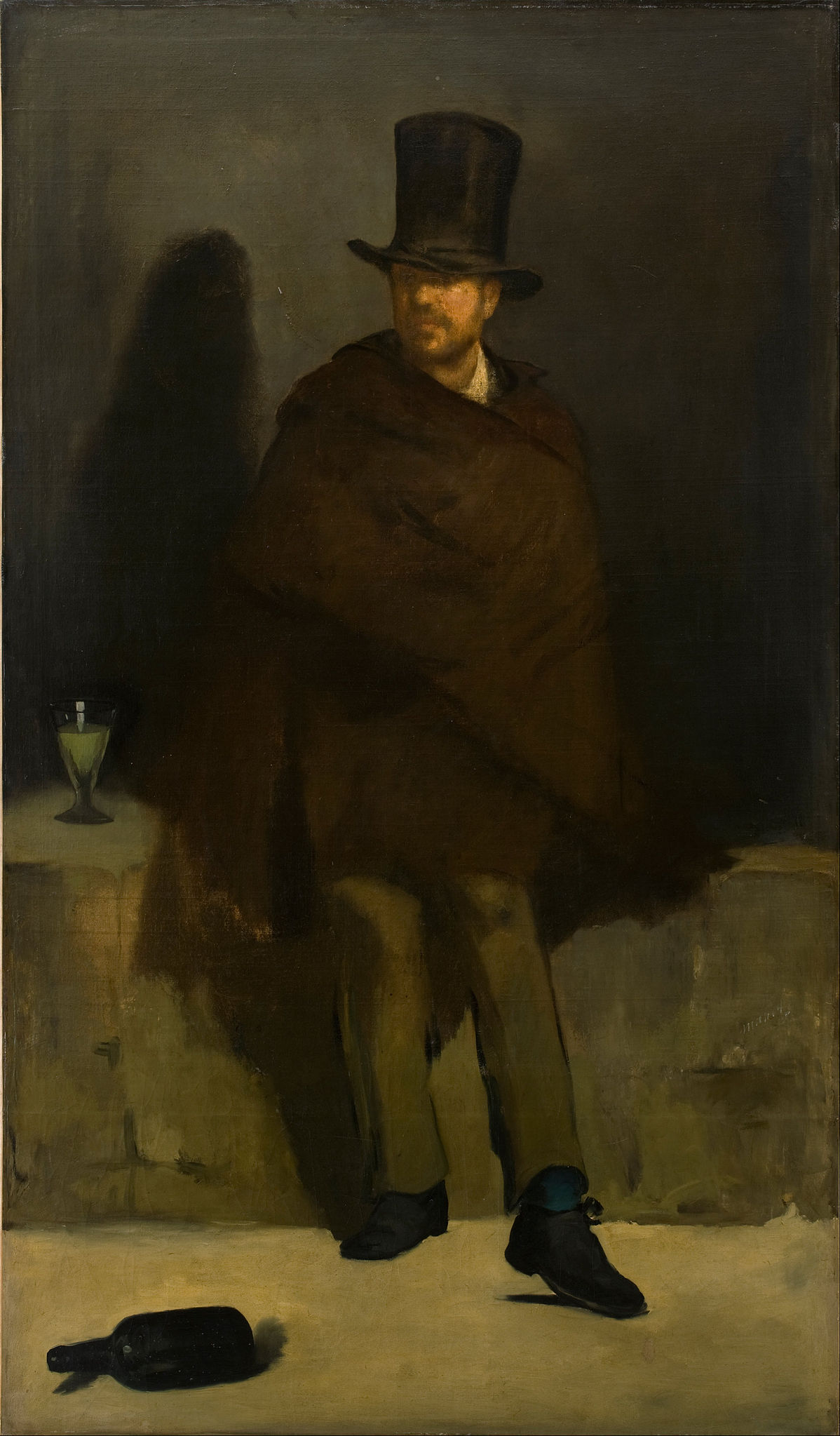 Édouard Manet, Il bevitore di assenzio (1859; olio su tela, 180,5 x 105,6 cm; Copenaghen, Ny Carlsberg Glyptotek)

