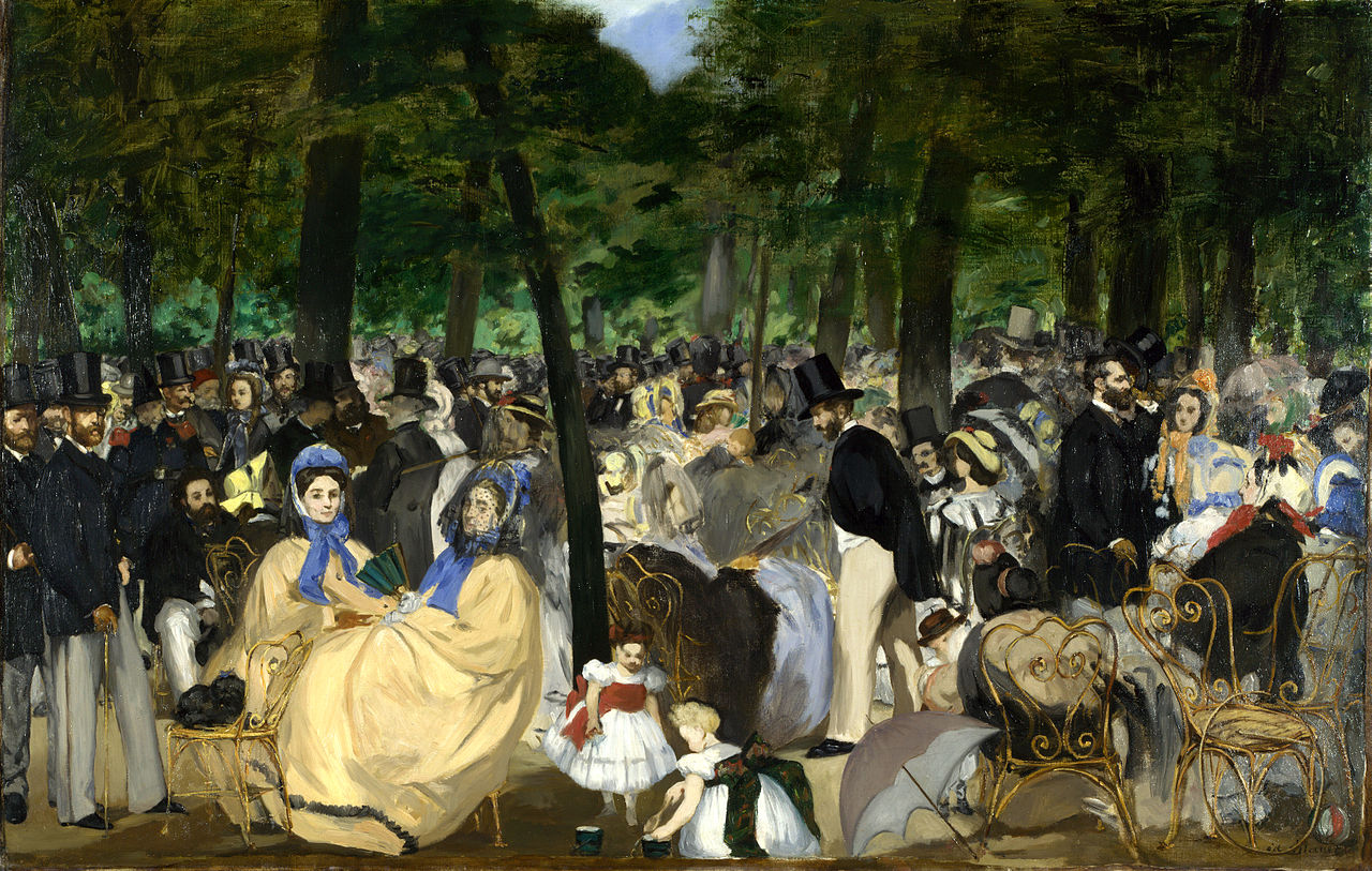Édouard Manet, Musica alle Tuileries (1862; olio su tela, 76,2 x 118,1 cm; Londra, National Gallery)
