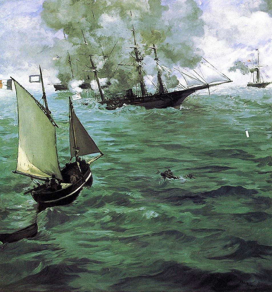 Édouard Manet, Il combattimento tra il Kearsarge e l'Alabama (1864; olio su tela, 134 x 127 cm; Filadelfia, Philadelphia Museum of Art)
