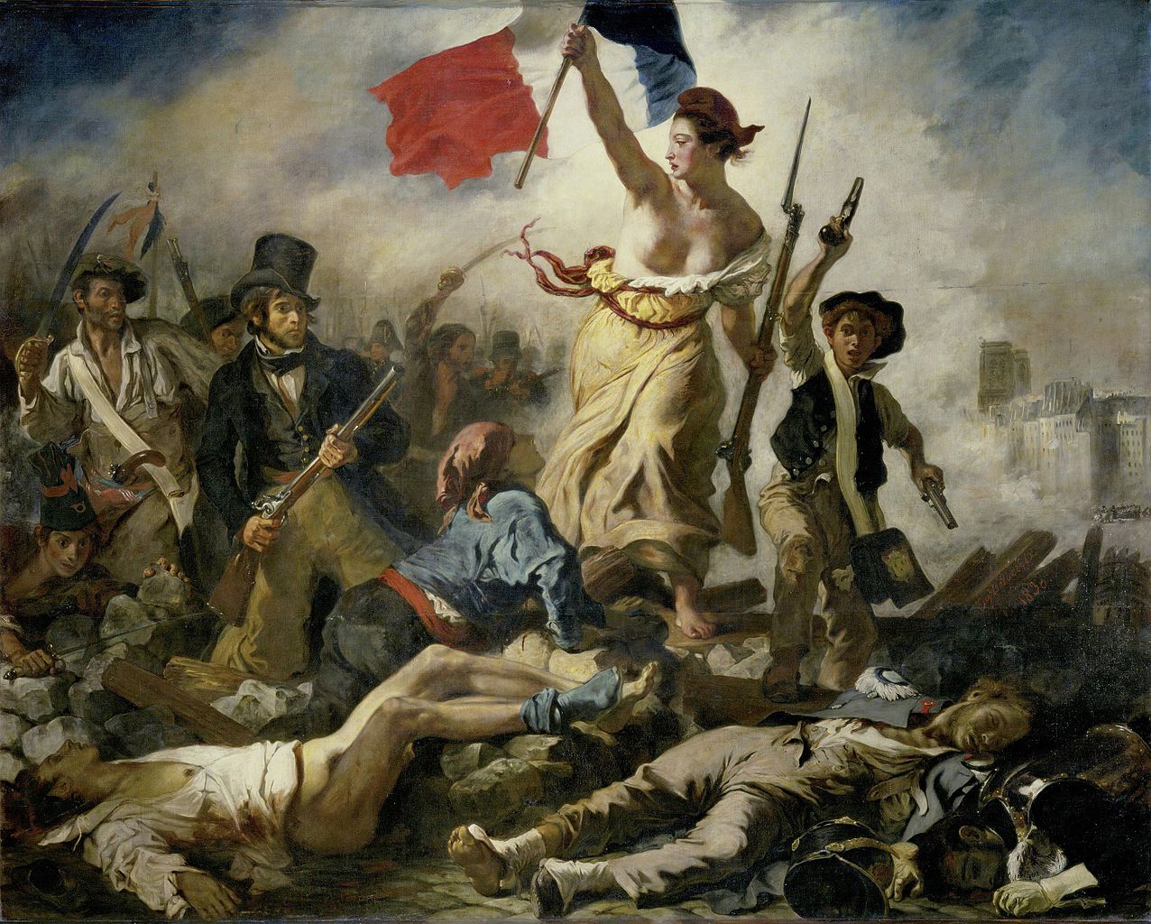 Eugène Delacroix, La libertà guida il popolo (1830; olio su tela, 260 x 325 cm; Parigi, Louvre)
