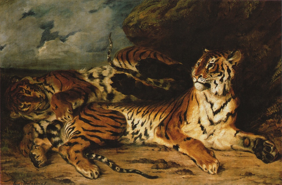 Eugène Delacroix, Due tigri (1830; olio su tela, 130,5 x 195 cm; Parigi, Louvre)
