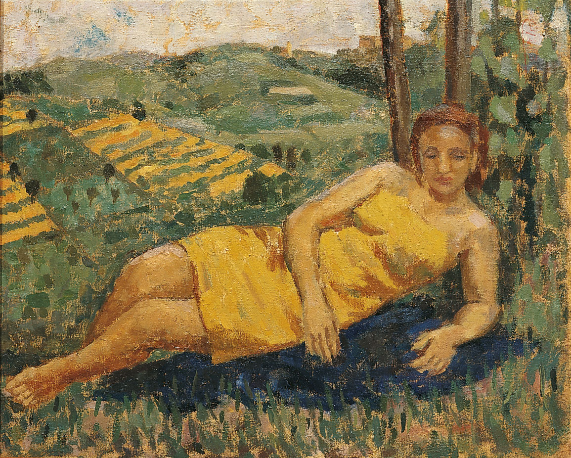 Felice Casorati, Donna e paesaggio (1940; olio su tela, 45 x 55 cm; Macerata, Palazzo Ricci)
