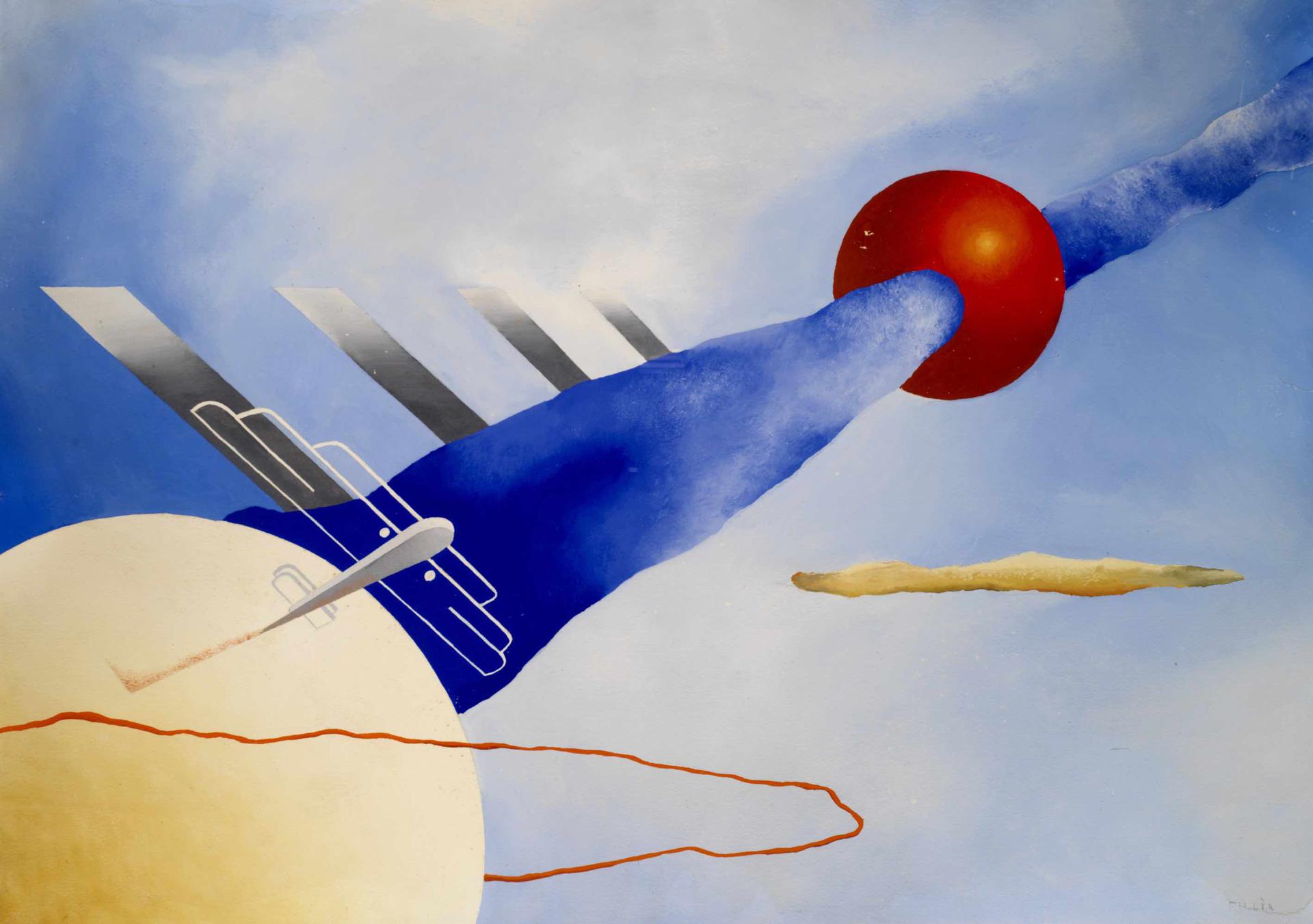 Luigi Colombo (Fillia), Mistero aereo (1930-31; acquerello e tempera su carta; Trento, Museo dell’aeronautica Gianni Caproni)
