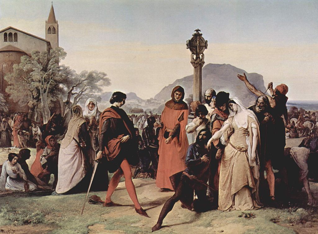 Francesco Hayez, I vespri siciliani (1846; olio su tela, 225 x 300 cm; Roma, Galleria Nazionale d'Arte Moderna e Contemporanea)
