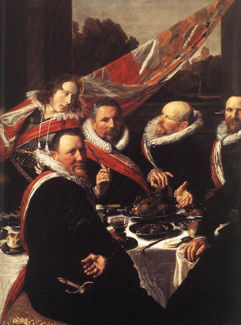 Frans Hals, Banchetto degli Ufficiali della Guardia Civica di San Giorgio (1616; olio su tela, 175 x 324 cm; Haarlem, Frans Hals Museum)
 Frans Hals, Banchetto degli Ufficiali della Guardia Civica di San Giorgio (1616; olio su tela, 175 x 324 cm; Haarlem, Frans Hals Museum)
