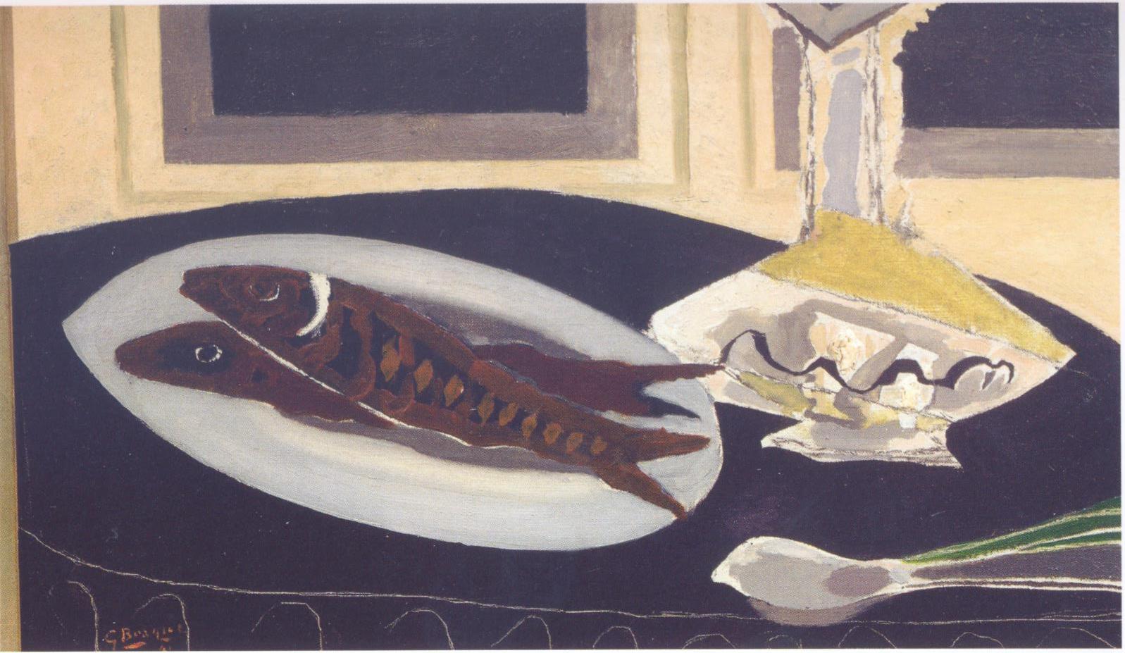Georges Braque, La Caraffa e i pesci (1941; olio su tela, 33,5 x 55,5 cm; Parigi, Centre Pompidou)
