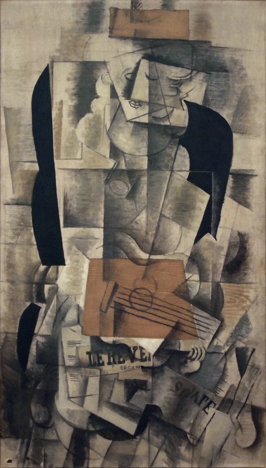 Georges Braque, Donna con chitarra (1913; olio e carboncino su tela, 130 x 73 cm; Parigi, Centre Pompidou)
