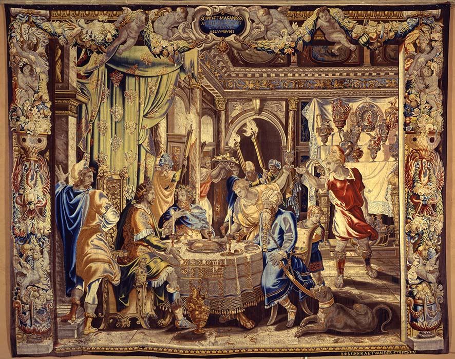 Geraert van der Strecken su disegno di Giulio Romano, Il banchetto presso Siface (1650-1665 circa; lana, seta, argento, oro, 427 x 531 cm; Roma, Collezioni del Quirinale)
