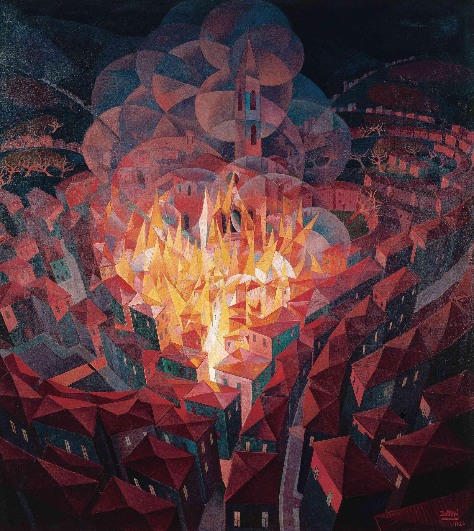 Gerardo Dottori, Incendio città (1926; olio su tela, 211 x 190 cm; Perugia, Museo Civico di Palazzo della Penna)
