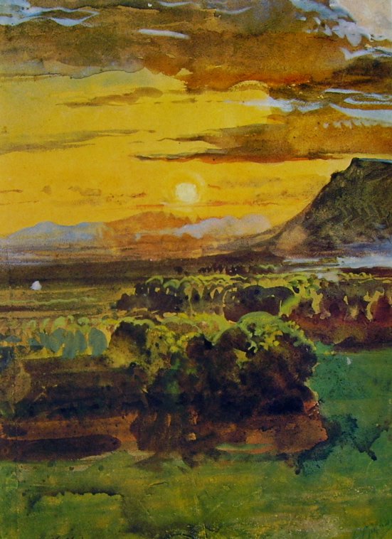 Giacinto Gigante, Tramonto a Caserta (1857; acquerello; Napoli, Museo Nazionale di San Martino)