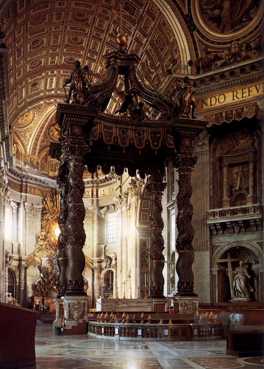 Gian Lorenzo Bernini, Baldacchino di San Pietro (1623-1633; bronzo in parte dorato; Città del Vaticano, Basilica di San Pietro)
