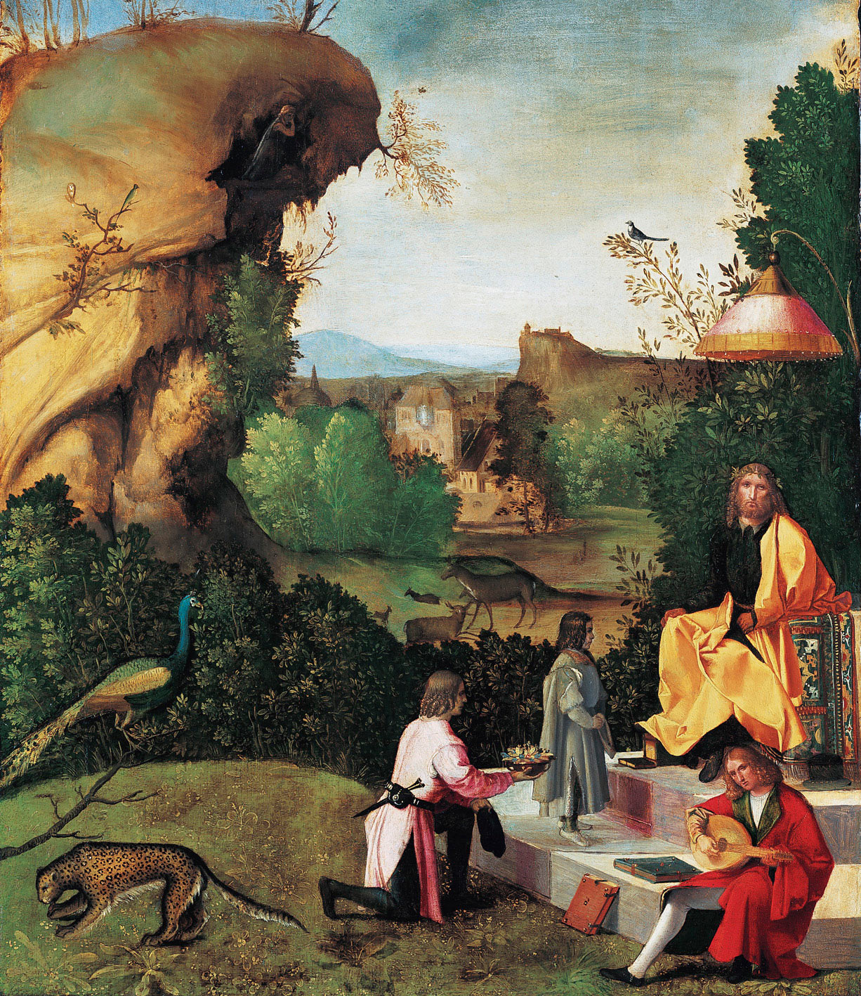 Giorgione, Omaggio a un poeta (1496-1498 circa; olio su tavola, 59,7 x 48,9 cm; Londra, National Gallery)
 Giorgione, Omaggio a un poeta (1496-1498 circa; olio su tavola, 59,7 x 48,9 cm; Londra, National Gallery)