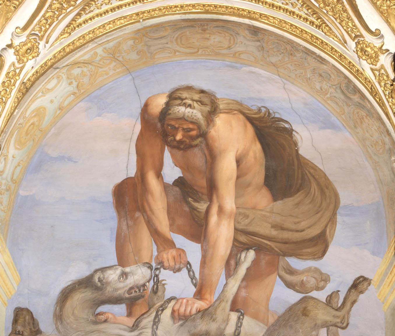 Giovanni Battista Carlone, Hercules Chains Cerberus (ca. 1655; fresco; Genoa, Palazzo Reale)