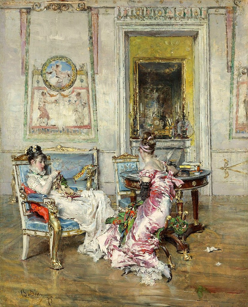 Giovanni Boldini, Dame del Primo Impero (1875; olio su tavola, 33,3 x 27,3 cm; Collezione privata)
