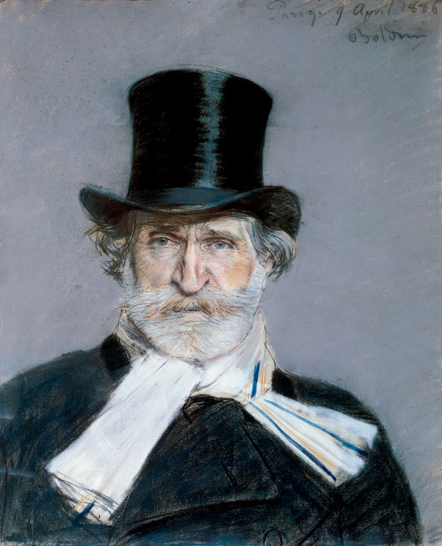 Giovanni Boldini, Ritratto di Giuseppe Verdi (1886; pastello su cartone, 65 x 54 cm; Roma, Galleria Nazionale d'Arte Moderna e Contemporanea)
