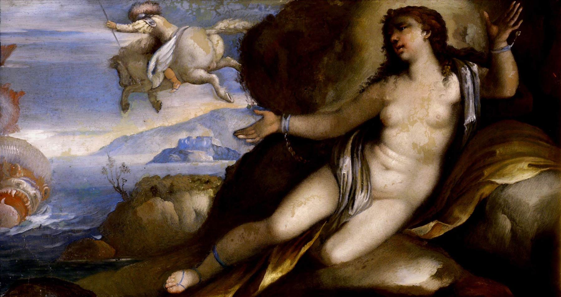 Girolamo Cenatiempo, Perseo libera Andromeda (fine del primo decenniod el XVIII secolo; olio su vetro, 22,1 x 39,6 cm; Museo Nazionale di Matera, Museo Nazionale d’Arte Medievale e Moderna della Basilicata in Palazzo Lanfranchi, Collezione Camillo d'Errico di Palazzo San Gervasio)