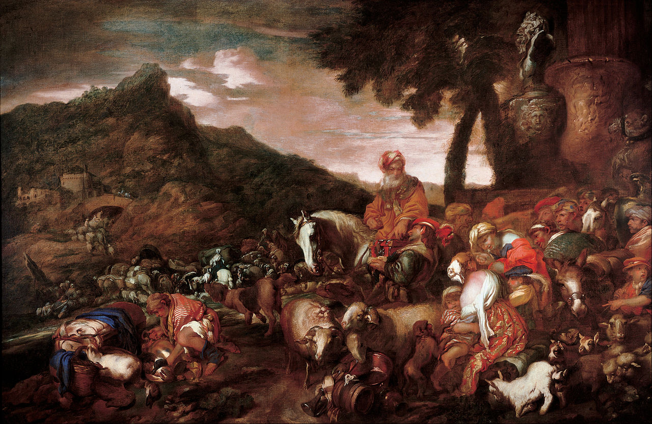 Grechetto, Il viaggio della famiglia di Abramo (1650-1660; olio su tela, 186 x 282 cm; Genova, Palazzo Rosso)
