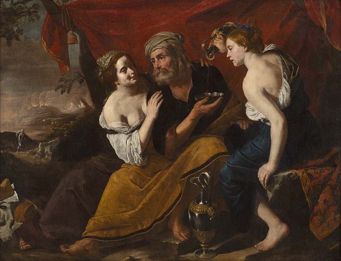 Hendrick De Somer (Enrico Fiammingo), Lot e le figlie (olio su tela, 148,5 × 194,5 cm; Thyssen-Bornemisza Collections, inv. 1991.4). Foto di Hélène Desplechin
 Hendrick De Somer (Enrico Fiammingo), Lot e le figlie (olio su tela, 148,5 × 194,5 cm; Thyssen-Bornemisza Collections, inv. 1991.4). Foto di Hélène Desplechin