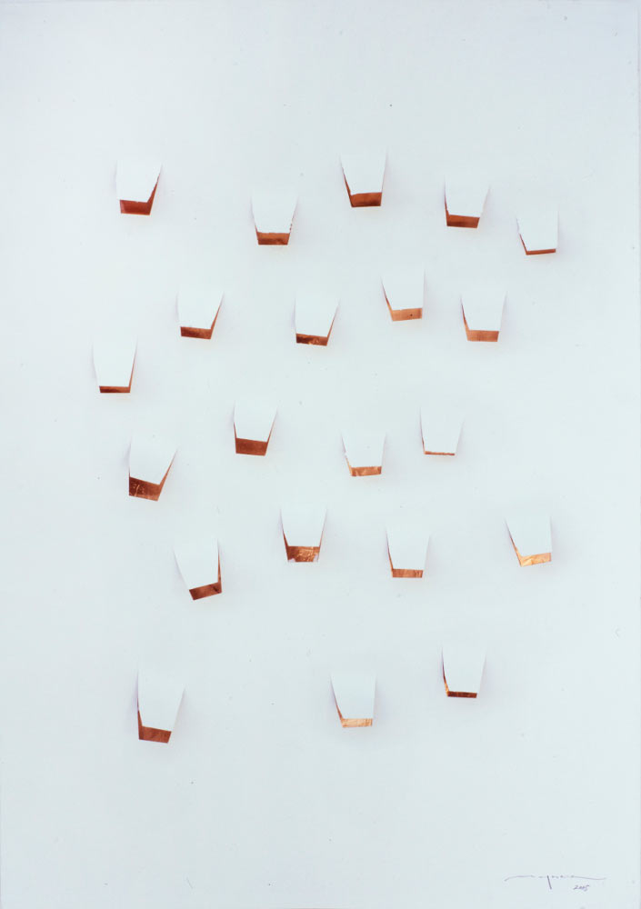 Hidetoshi Nagasawa, Sans titre (2005 ; collage sur cuivre sur papier, 100 x 80 cm) Hidetoshi Nagasawa, Sans titre (2005 ; collage sur cuivre sur papier, 100 x 80 cm)