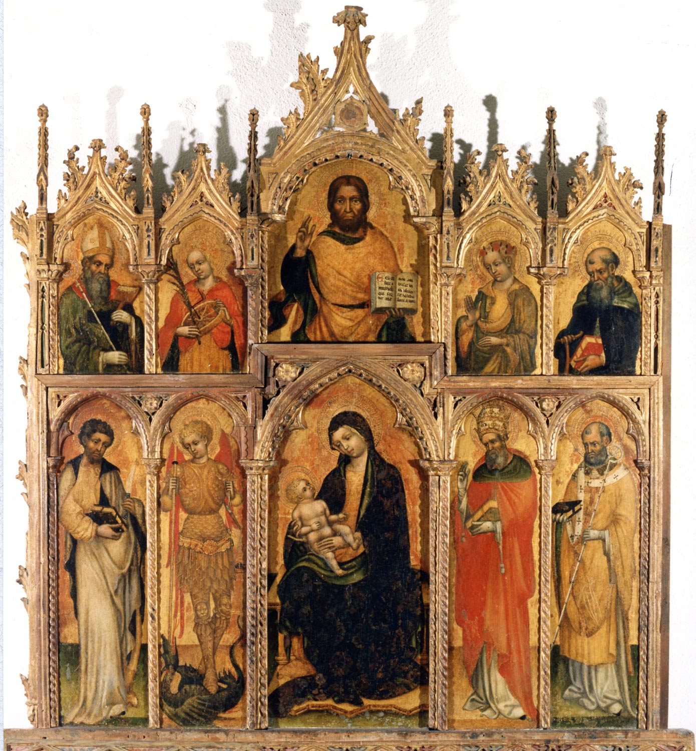Jacobello del Fiore, Madonna con Bambino, Cristo benedicente e santi (1420-1430 circa; tempera su tavola; L'Aquila, Museo Nazionale d'Abruzzo)