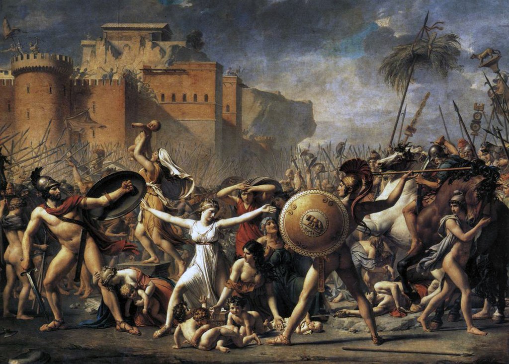 Jacques-Louis David, Le Sabine (1799; olio su tela, 385 x 522 cm; Parigi, Louvre)
