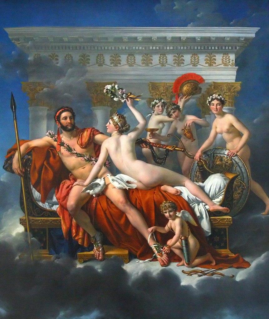 Jacques-Louis David, Marte disarmato da Venere (1824; olio su tela, 308 x 265 cm; Bruxelles, Musées Royaux des Beaux-Arts de Belgique)
