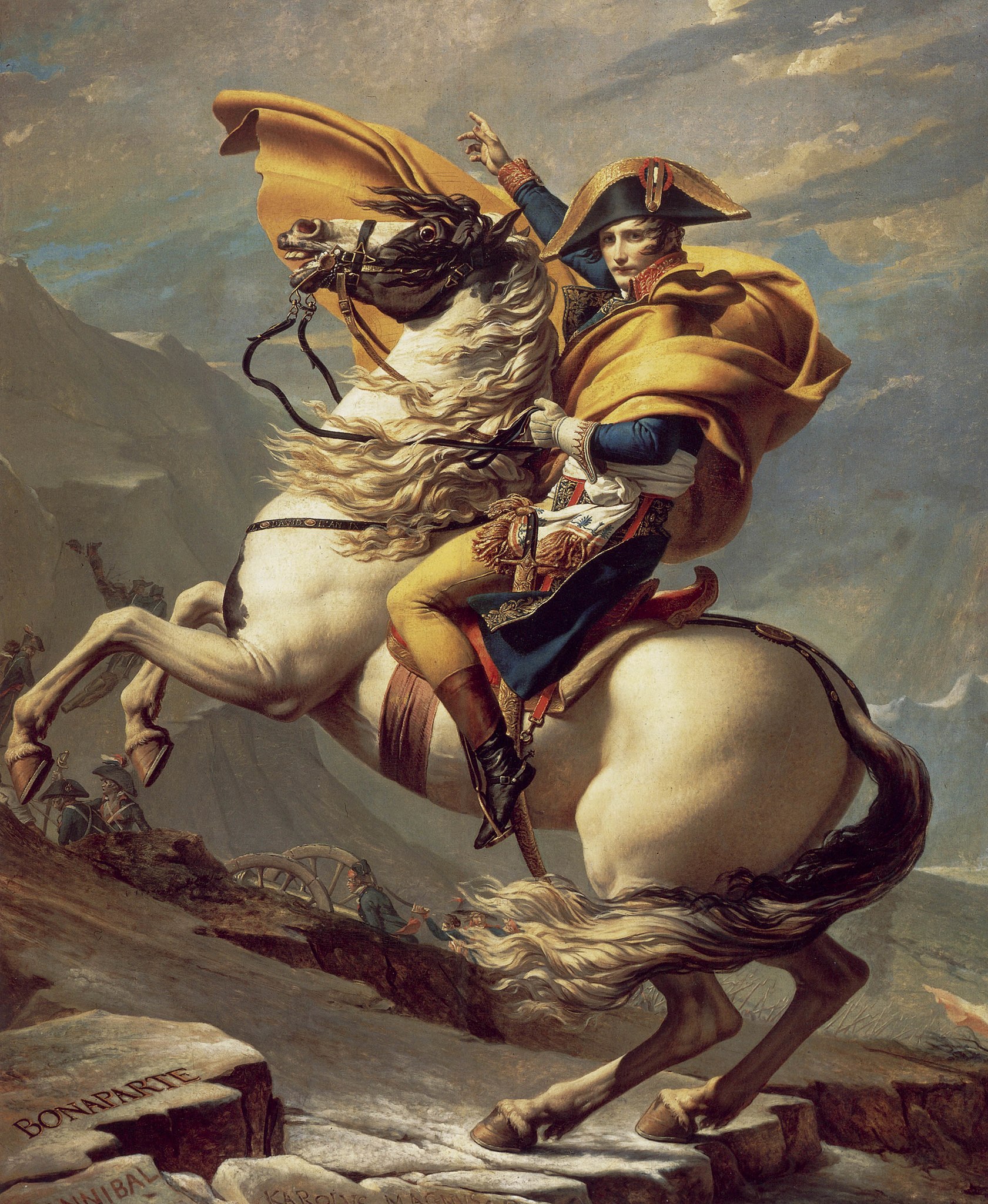 Jacques-Louis David, Bonaparte valica il Gran San Bernardo (1800; olio su tela, 259 x 221 cm; Rueil-Malmaison, Castello di Malmaison)
