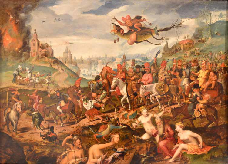 Jan Verbeeck, Las tentaciones de San Antonio Abad (siglo XVI; óleo sobre tabla, 61,8 x 86,8 cm; Génova, Galerías Nacionales de Liguria)