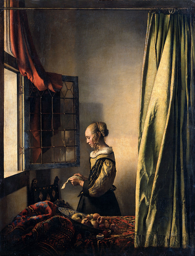 Jan Vermeer, Ragazza che legge una lettera alla finestra aperta (1657-59; olio su tela, 83 x 64,5 cm; Dresda, Gemäldegalerie)
 Jan Vermeer, Ragazza che legge una lettera alla finestra aperta (1657-59; olio su tela, 83 x 64,5 cm; Dresda, Gemäldegalerie)