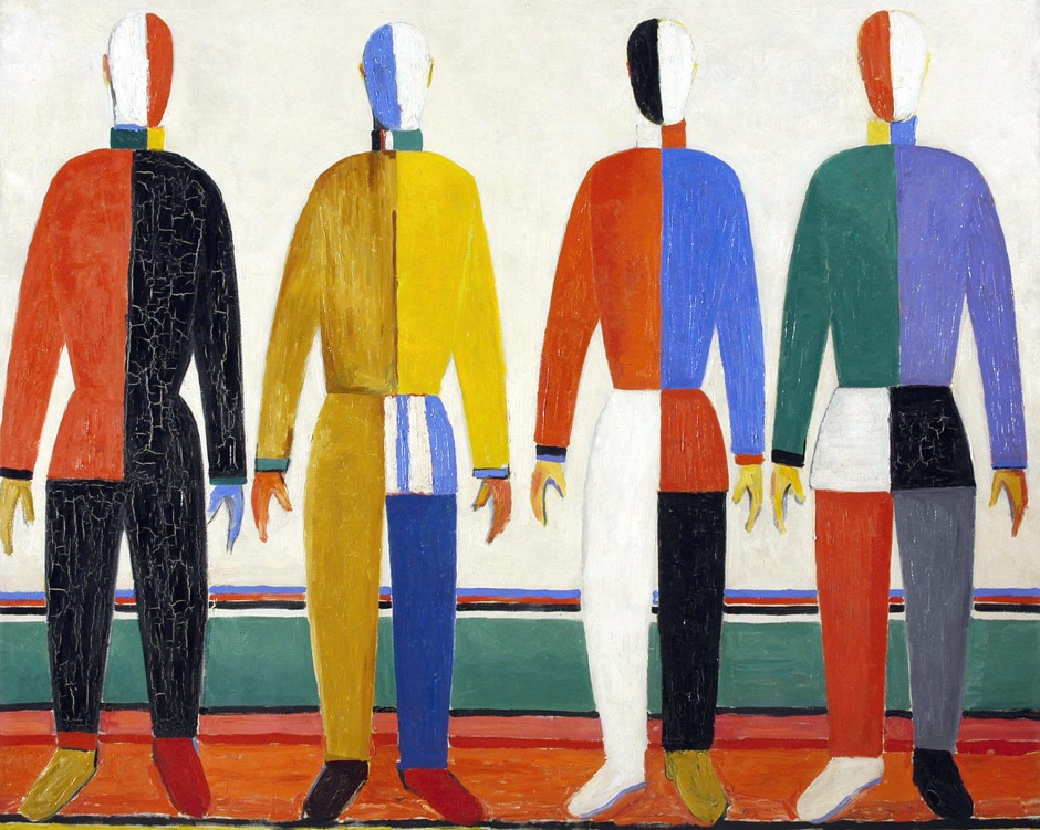 Kazimir Malevi&ccaron;, Gli sportivi (1930-1931; olio su tela, 142 x 164 cm; San Pietroburgo, Museo di Stato Russo)
