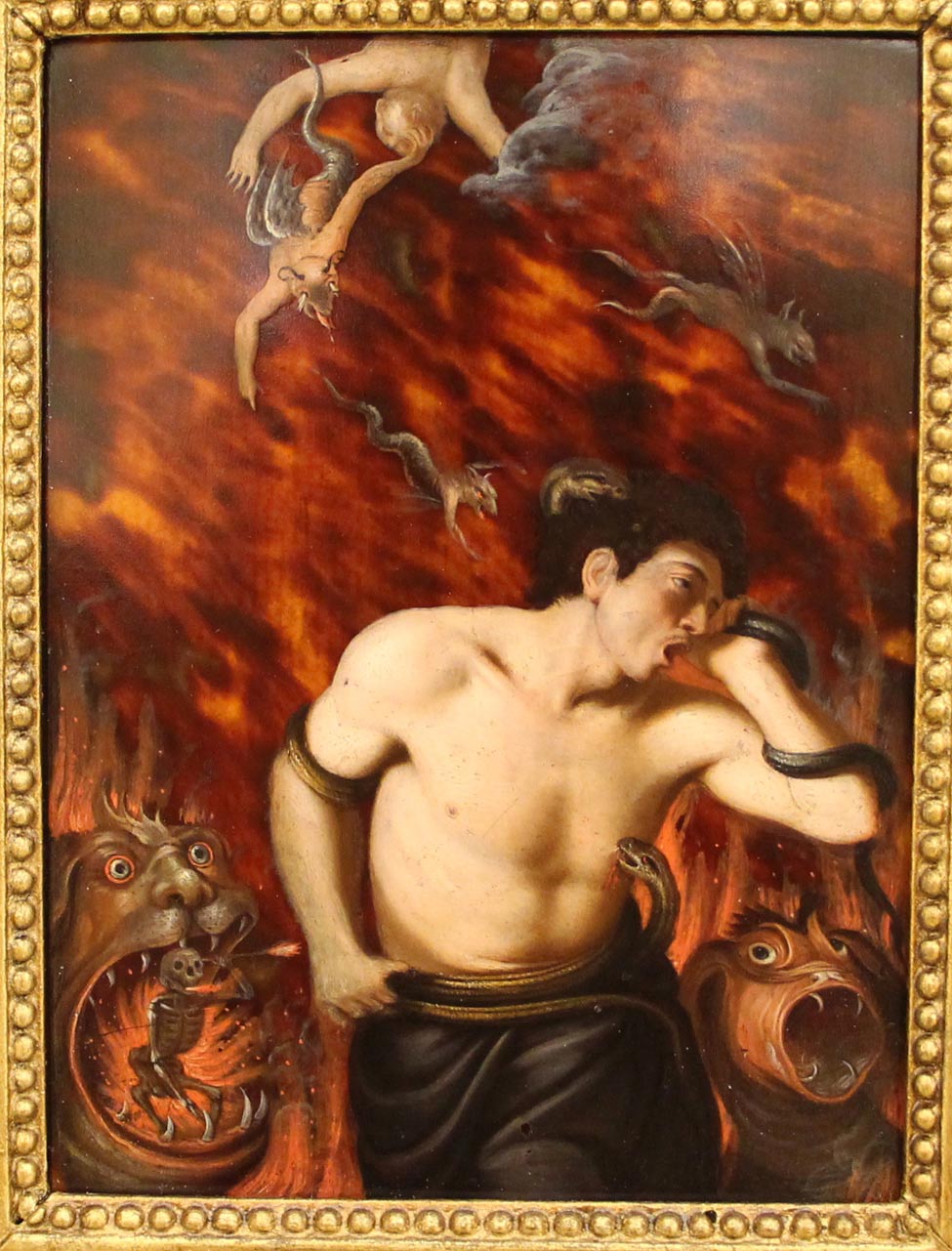 Lionello Spada, Anima dannata (1600-1622; olio su tartaruga, 16 x 13 cm; Sassari, Pinacoteca Nazionale)