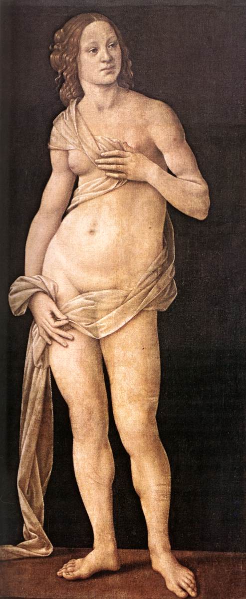 Lorenzo di Credi, Venere (1493-1494; olio su tela, 151 x 69 cm; Firenze, Gallerie degli Uffizi)
