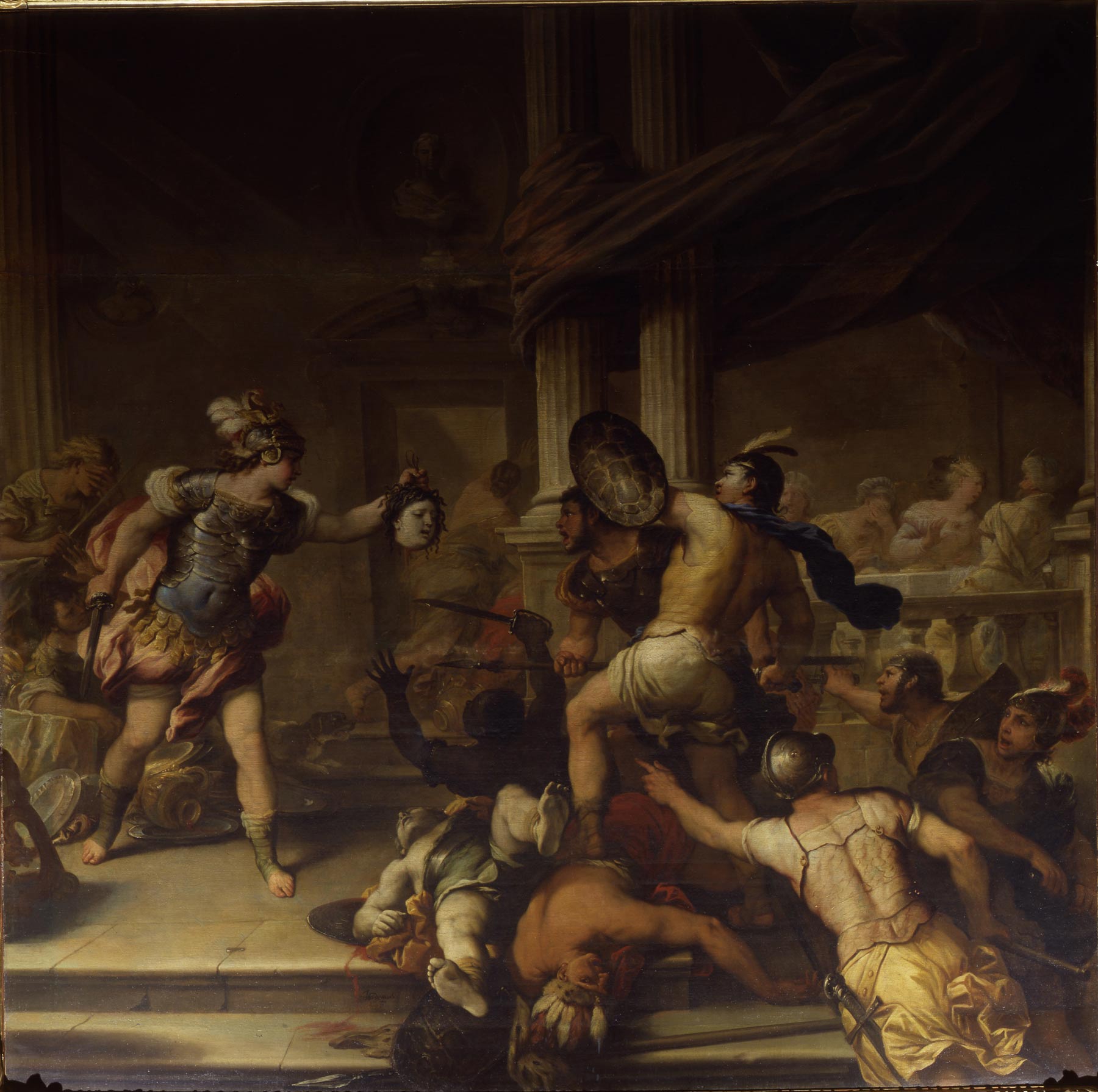 Luca Giordano, Struggle between Perseus and Phineas (ca. 1680; oil on canvas; Genoa, Palazzo Reale)