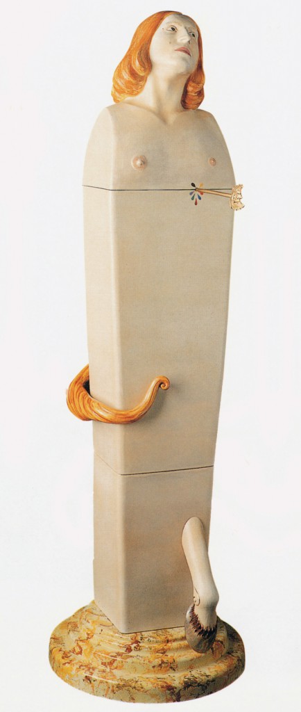 Luigi Ontani, SanSebastianSagittario (1995; ceramica di Faenza, altezza 176 cm; Verona, Galleria dello Scudo)
