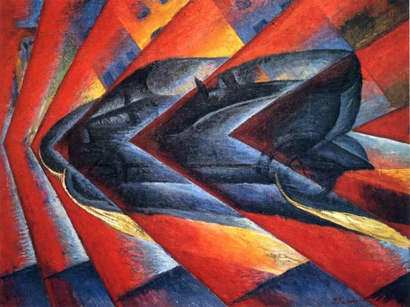 Luigi Russolo, Dinamismo di un’automobile (1912-1913; olio su tela, 139 x 184 cm; Parigi, Centre Pompidou)
