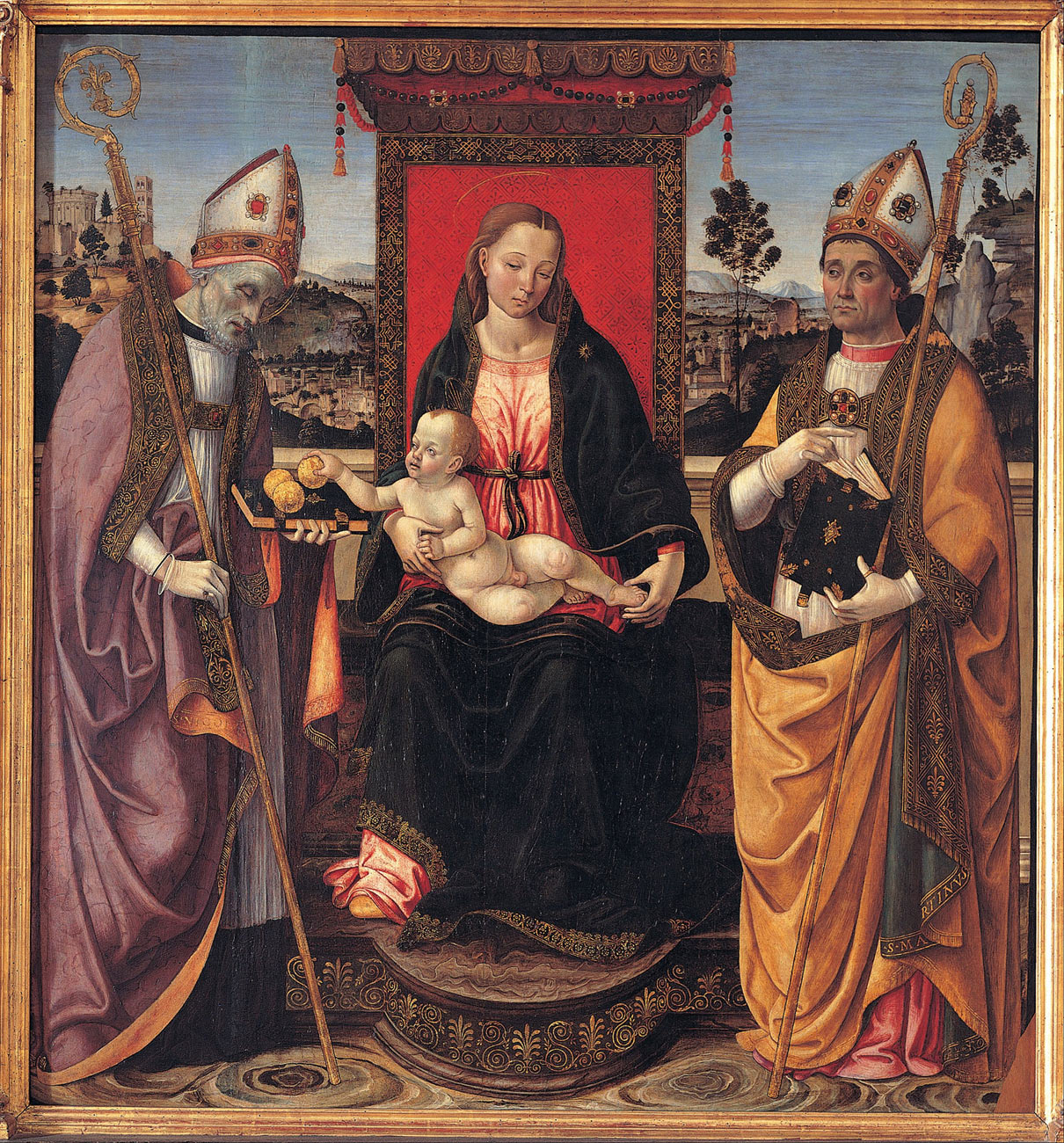 Macrino d'Alba, Madonna col Bambino e i santi Nicola e Martino (1493 circa; tempera e olio su tavola, 148 x 138 cm; Roma, Musei Capitolini)
