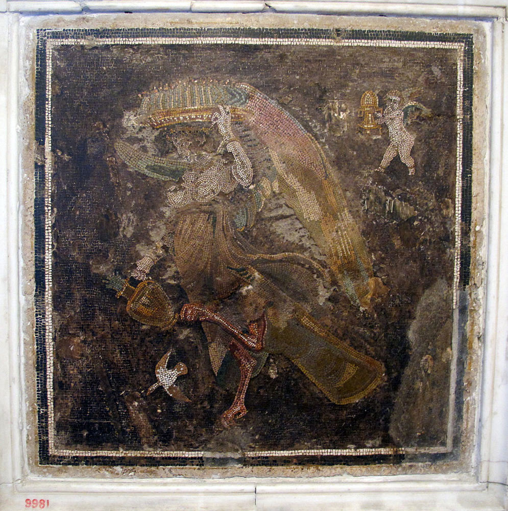 Arte romana, Sirena e amorino (mosaico; Napoli, Museo Archeologico Nazionale). Foto di Francesco Bini