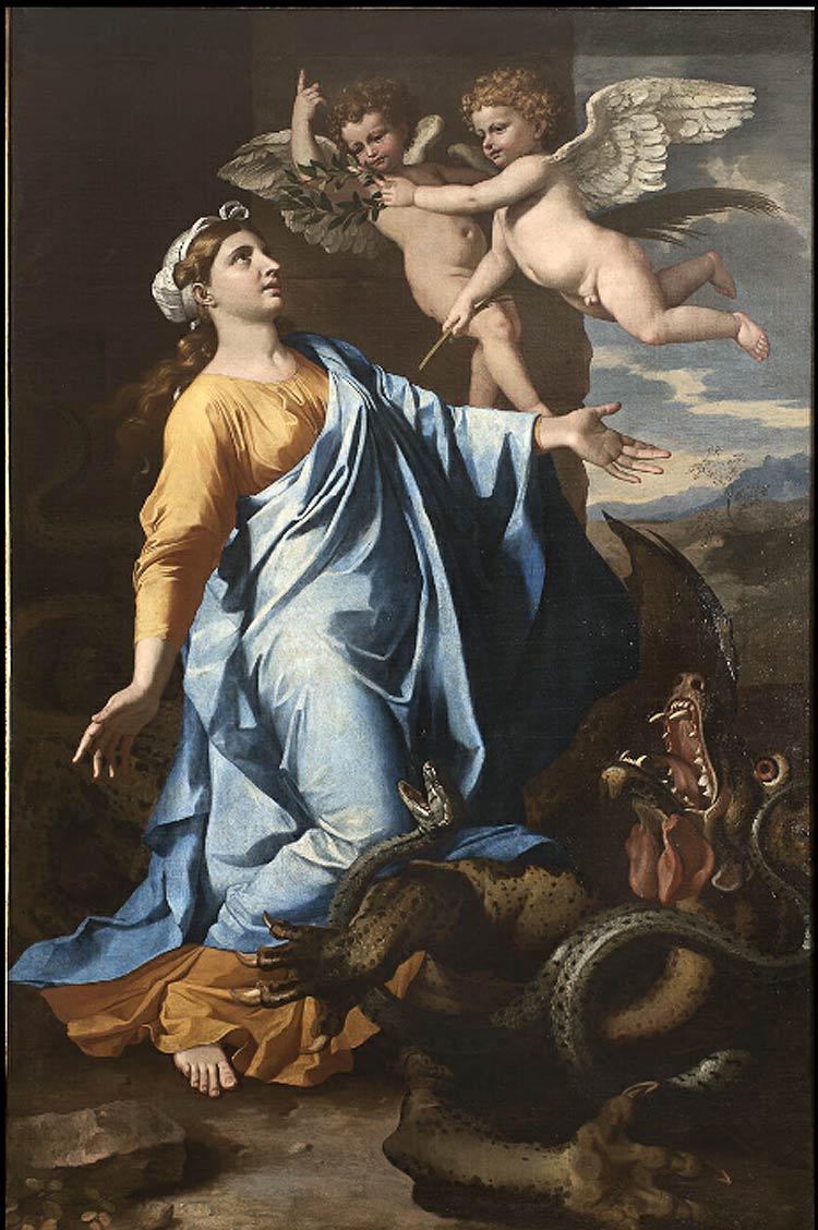 Nicolas Possuin (attribuito), Santa Margherita (1635-1640 circa; olio su tela, 248,5 x 152,5 cm; Torino, Musei Reali, Galleria Sabauda)