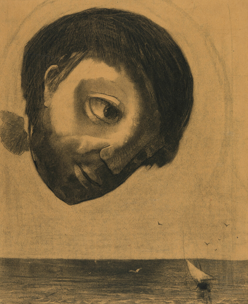 Odilon Redon, Spirito custode delle acque (1878; carboncino su carta, 466 x 376 mm; Chicago, Art Institute)
