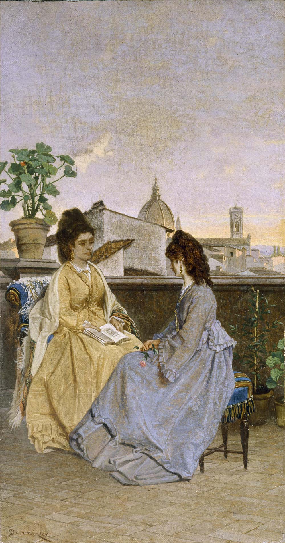 Odoardo Borrani, Conversazione in terrazza (1873; olio su tela, 46x25 cm; Collezione privata)
