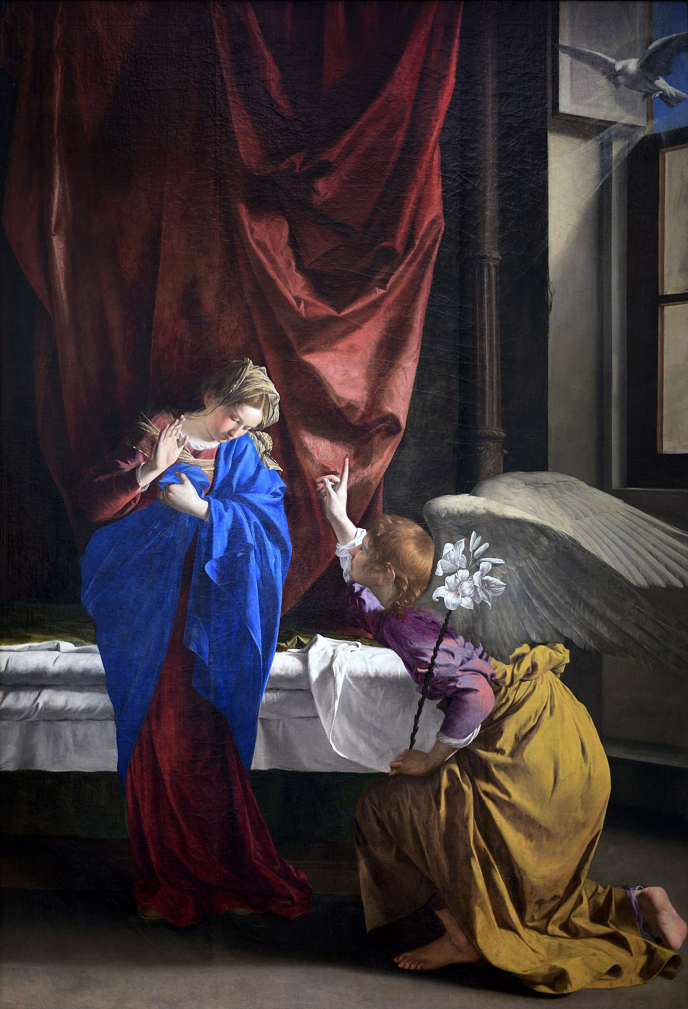 Orazio Gentileschi, Annunciazione (1623; olio su tela, 286 x 196 cm; Torino, Galleria Sabauda)
