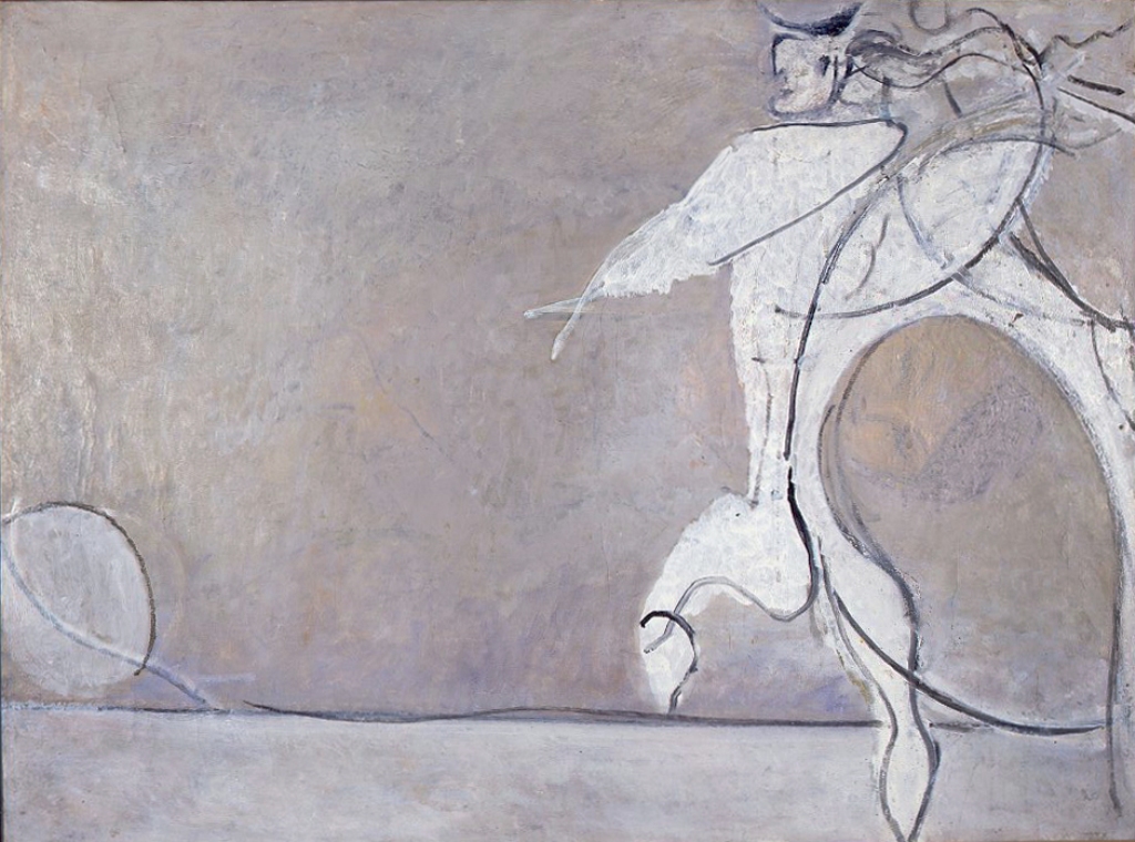 Osvaldo Licini, Angelo ribelle con luna bianca (1955; olio su tela, 57 x 90 cm; Milano, Pinacoteca di Brera)
